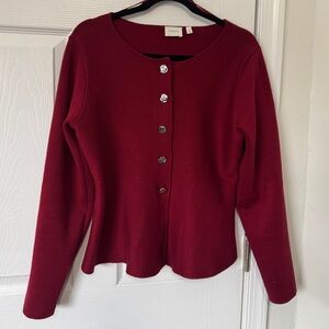 Cyrus Deep Red Knit Peplum Sweater with Metallic Accents